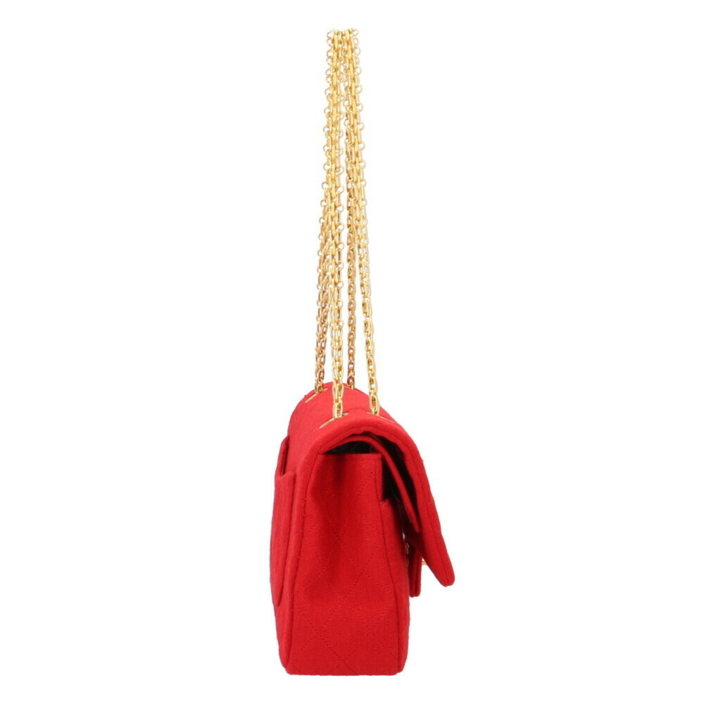 CHANEL W Flap Matelasse Shoulder Bag Cotton Red Women's - Picture 4 of 9
